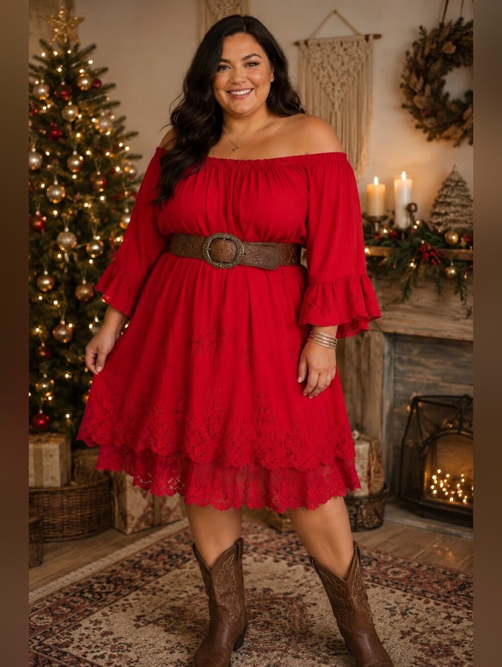 Urban Mangoz Red Off Shoulder Boho Lace Trim Peasant Dress XL Fits 1X